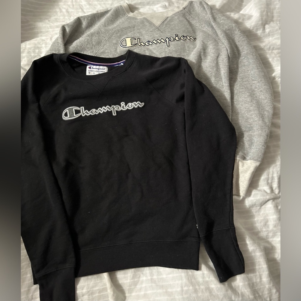 Vtg Champion Pullover Sweatshirt Womens  Lot Of 2 Gray/Black Cotton Retro Sz XS